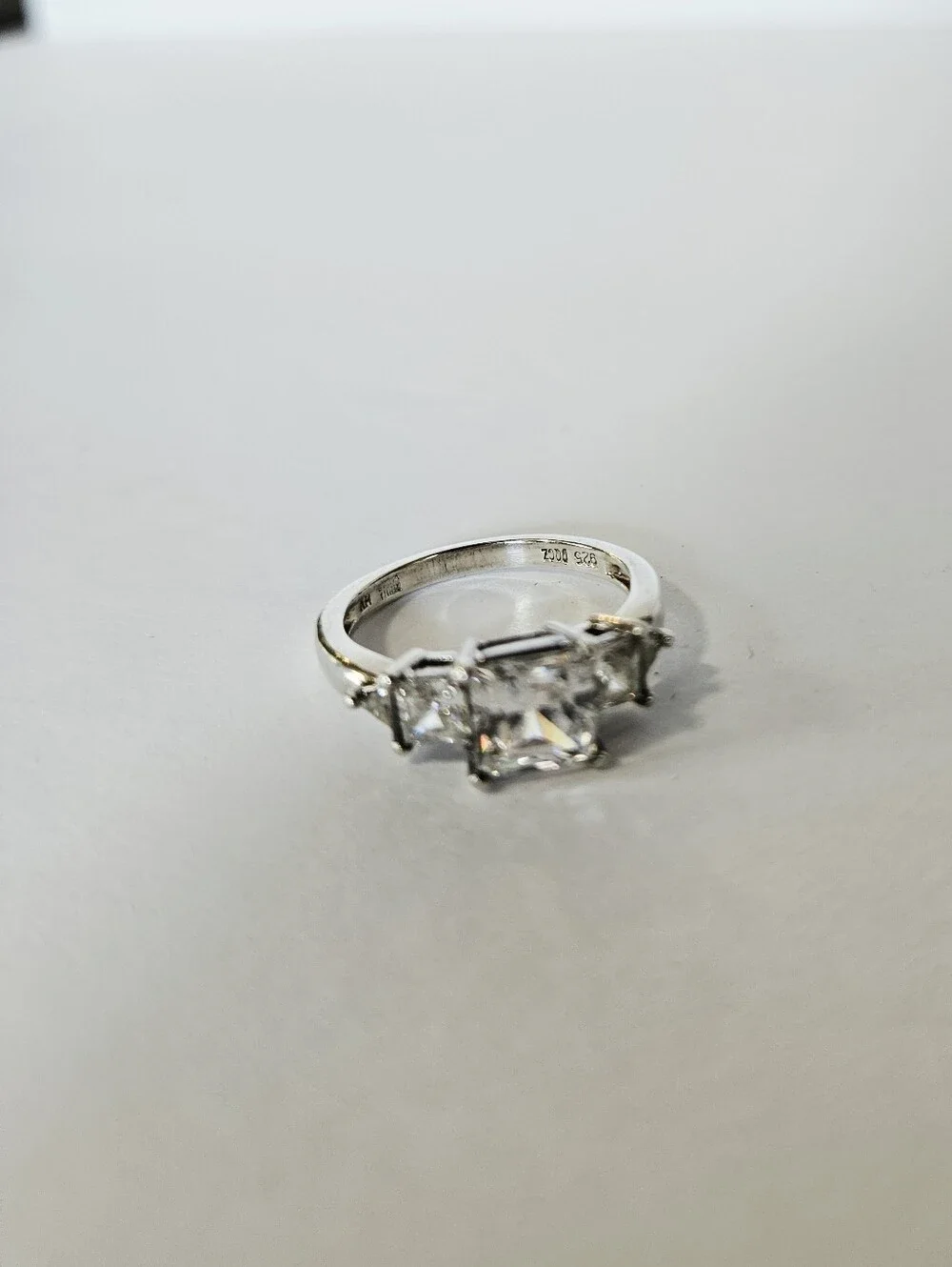 Vintage Sterling Silver 925 Princess Trillion Cut Cubic Zirconia Engagement Ring